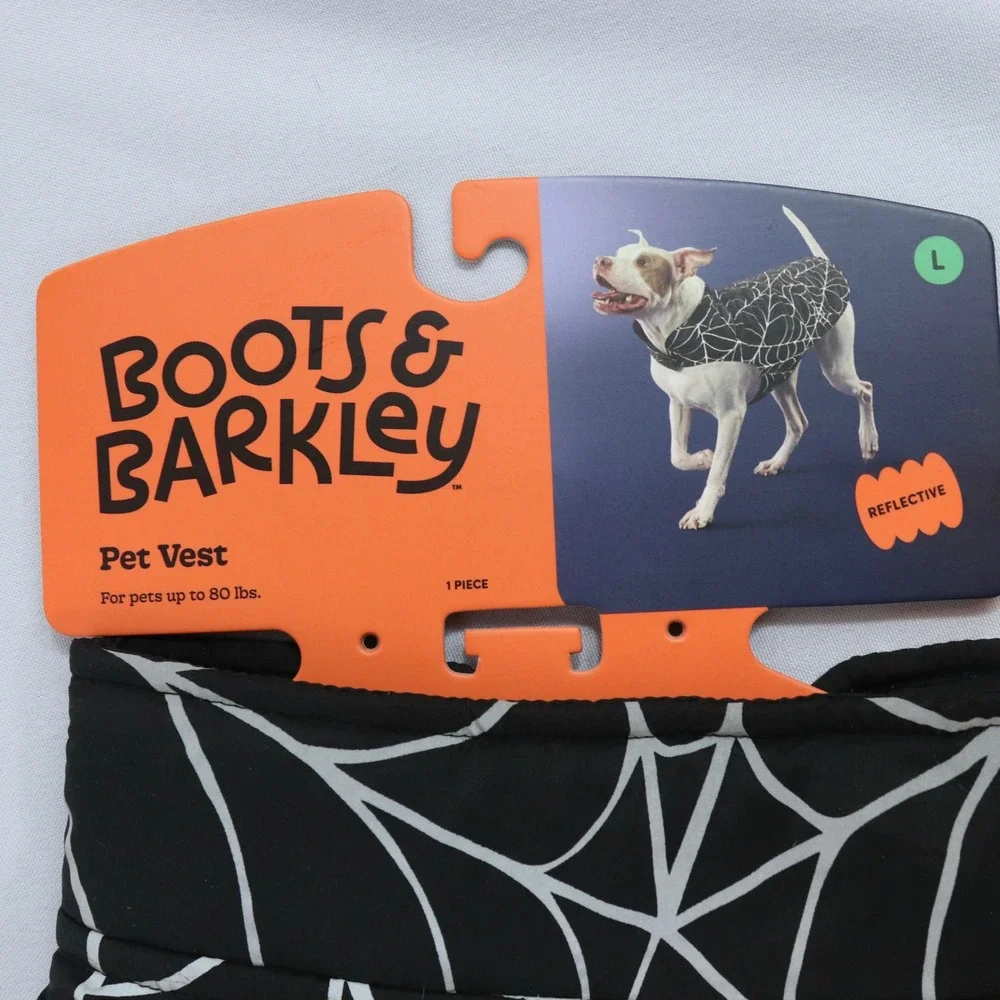 Boots & Barkley Black Spider Web Dog Vest Reflective Large NEW READ